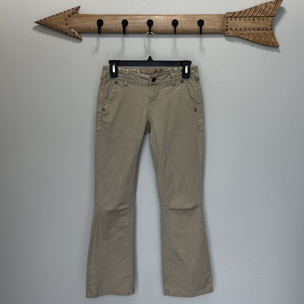 Candies | Khaki Roll Hem Rhinestone Pants Size 1 Vintage Y2K Flap Pockets Junior